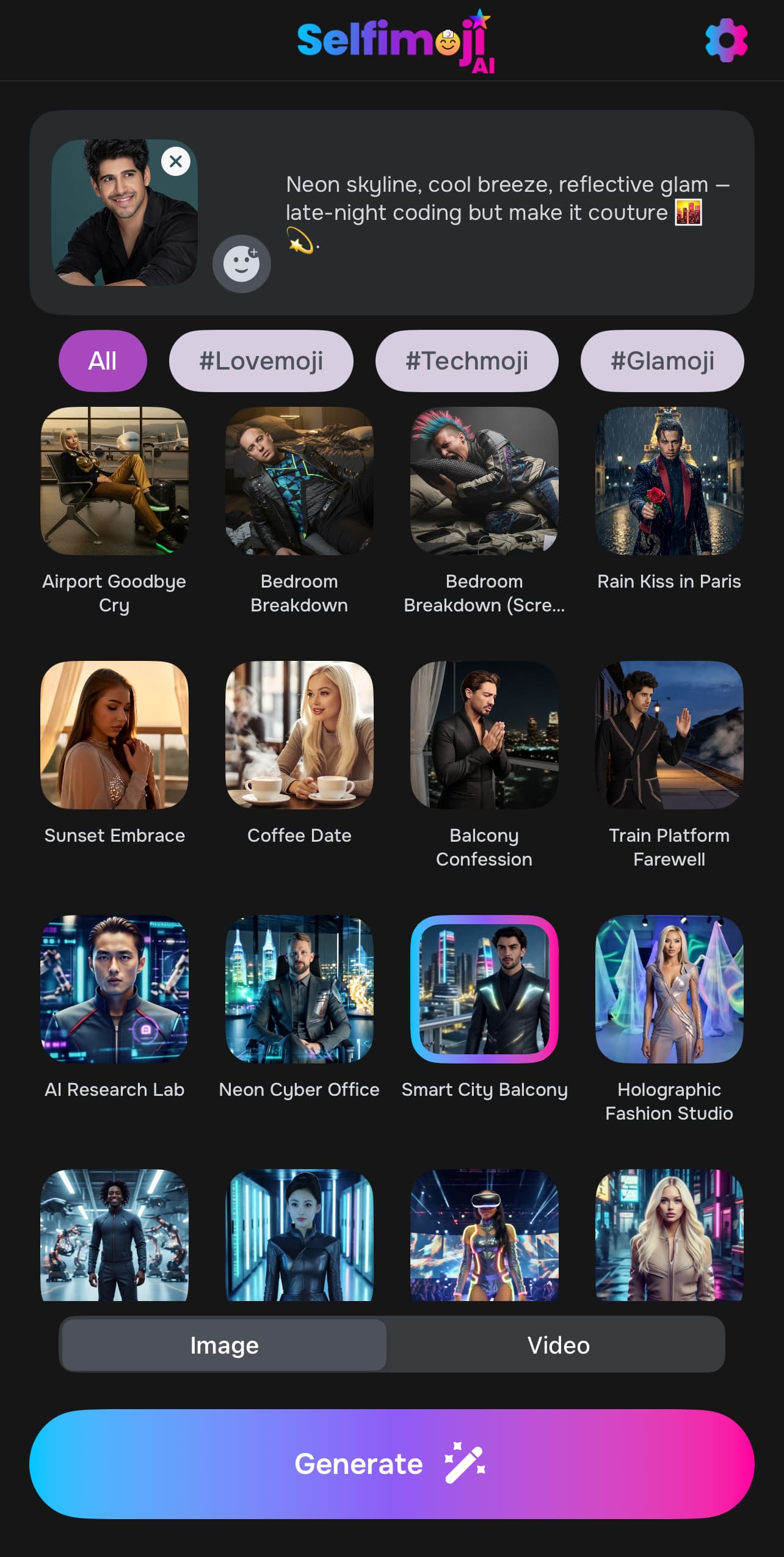 Selfimoji scene picker
